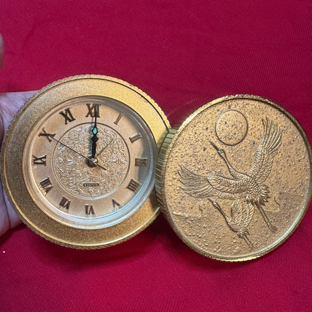 Vintage Citizen Gold Crane Sun Alarm Clock Japan Roman Numeral B-3 - For Parts